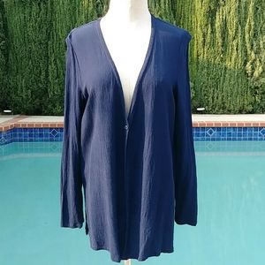 Eileen Fisher M Navy Blue Rayon cardi Top